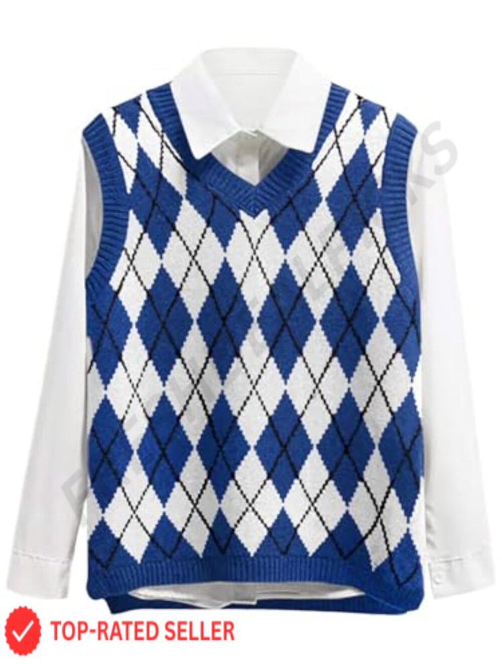 Argyle Sweater Vest Sleeveless V Neck Crop Knit Tank